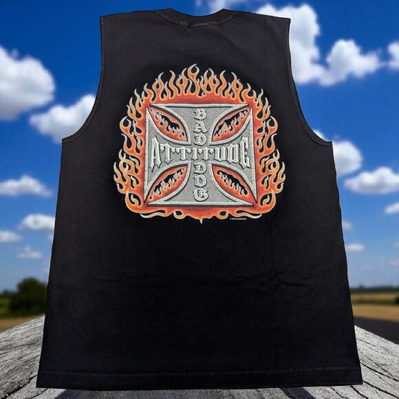 Big Dogs 2004 Motorcycle Bad Dog Attitude Flame Tank Top Mens M Vintage Y2K‎ - Picture 1 of 10